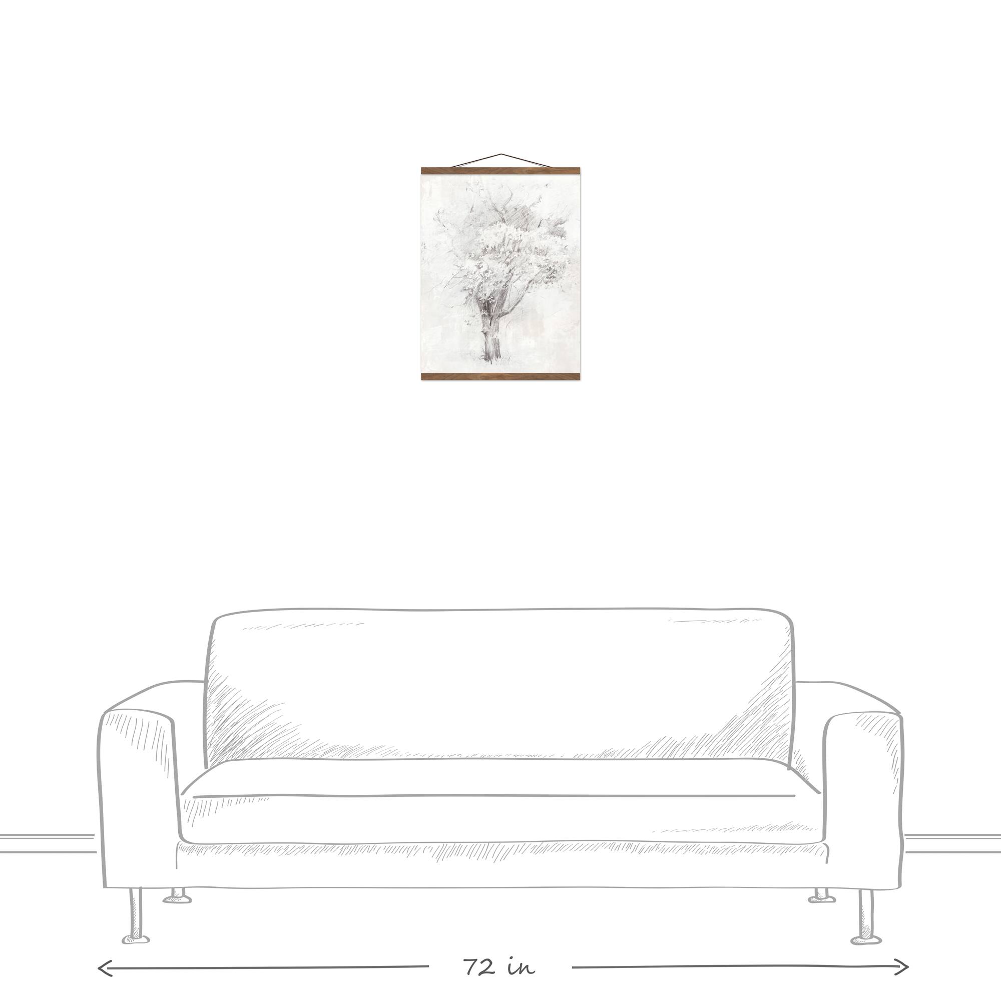 Tree Pencil Drawing Teak Hanging Canvas
